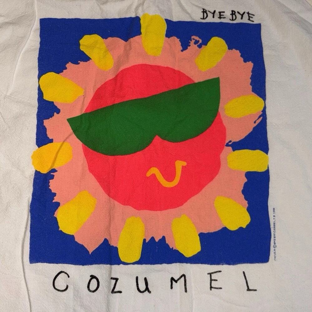 VTG 90s Bye Bye Cozumel Sun Graphic Button Up Shirt XXL Cotton Resort Mexico
